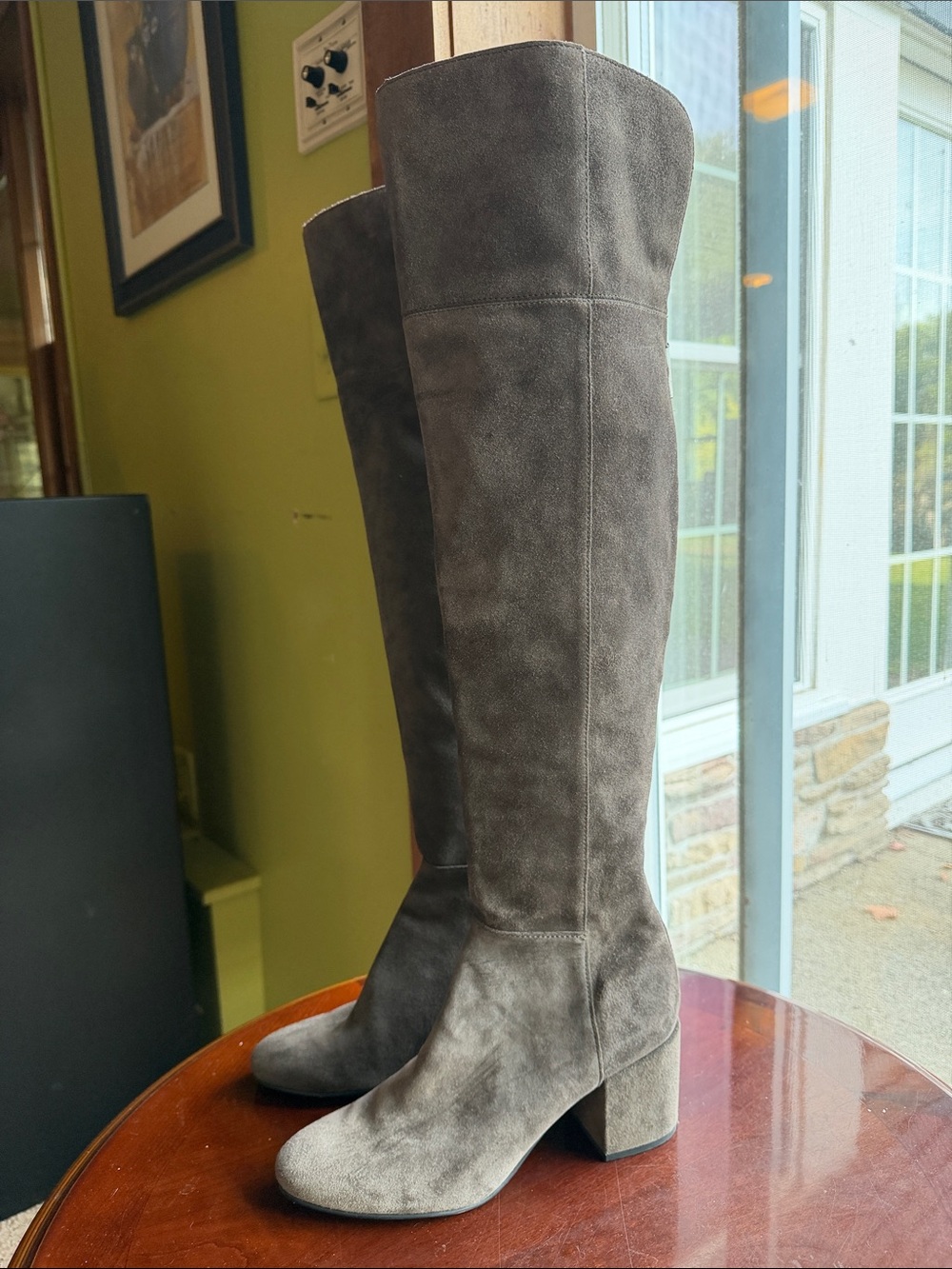 Dolce Vita Taupe Suede Over-The-Knee Block Heel Boots
